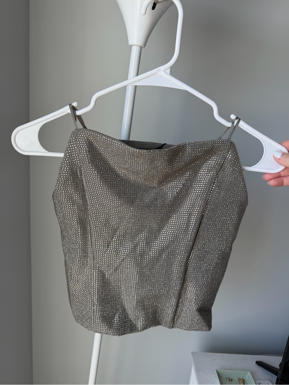 Zara Small Sequin Studded Tube Top Silver - NWTS!